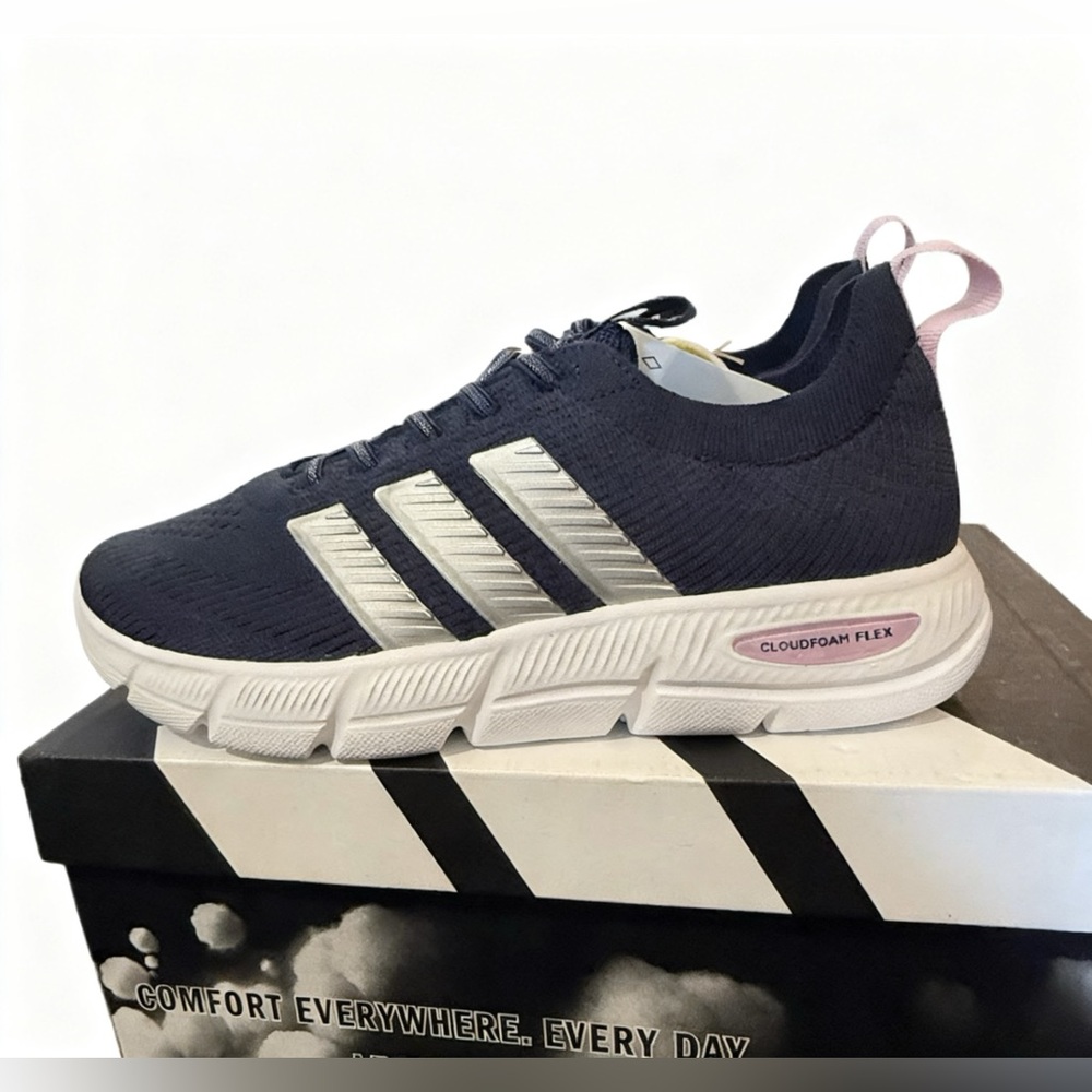 Adidas Cloudfoam Flex Lounge Navy White Sneakers Women’s Size 7.5 New in Box